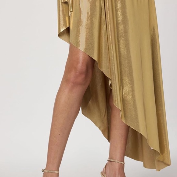 NWOT Norma Kamali XS One-shoulder Asymmetric Stretch-lamé Tunic Gold Dress - Picture 5 of 5